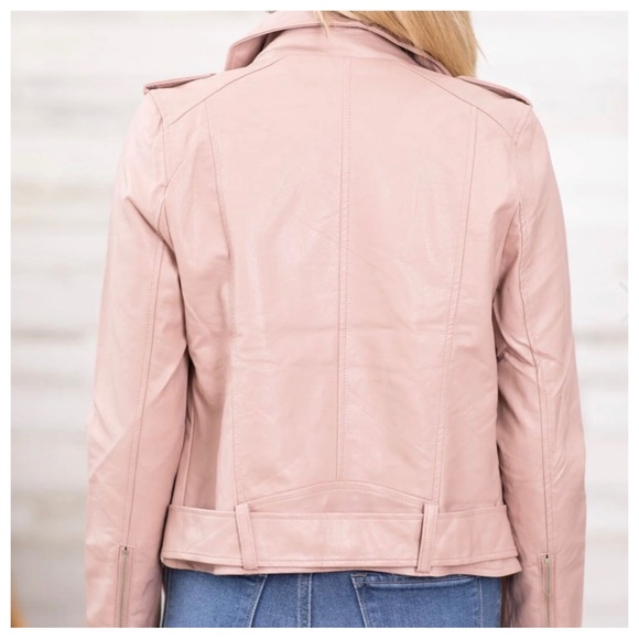 Fabulous Chic Vegan Leather Pink Motto Zipper Biker Jacket - Picture 4 of 4